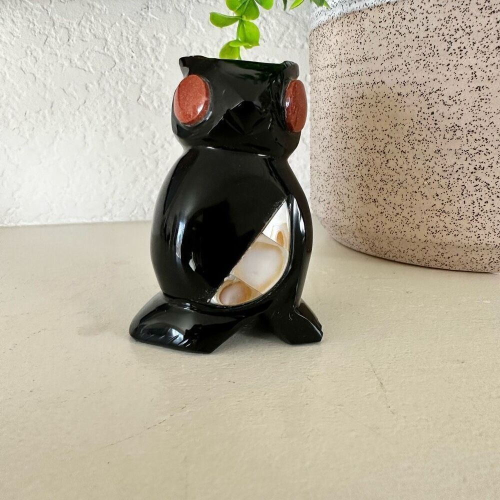 black obsidian mother of pearl goldstone .owl